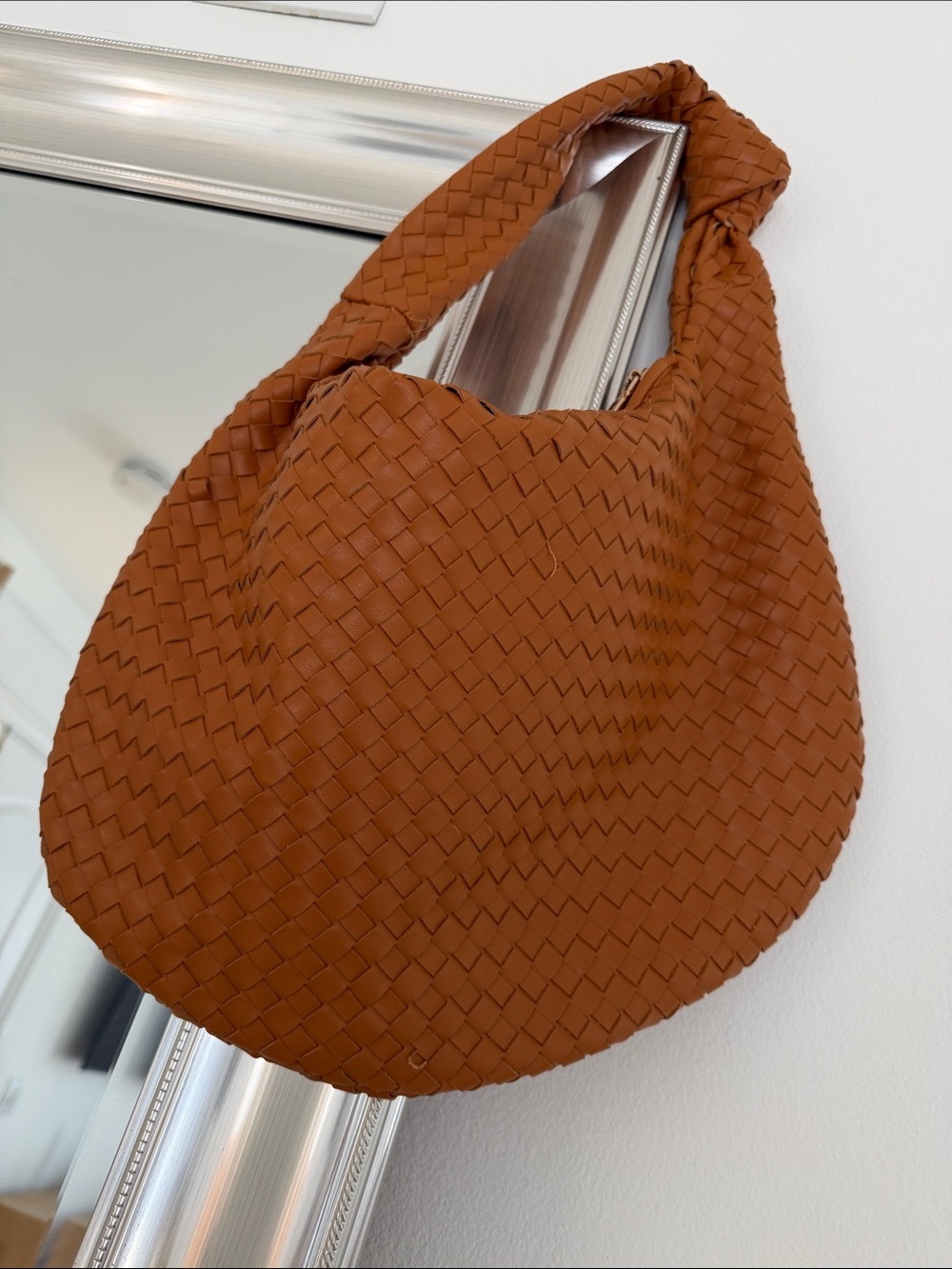 Anthropologie Braided Hobo Shoulder Bag in Cognac Brown